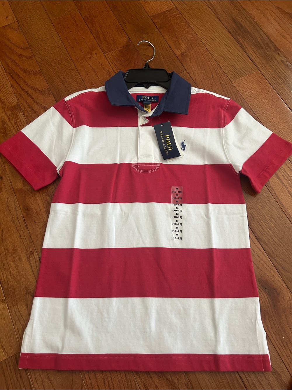 Polo by Ralph Lauren boy’s Red & White Striped Cotton Polo Shirt size M 10-12